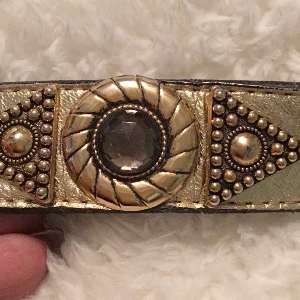 Paulith Vintage Gold Metallic Embellished Leather Belt